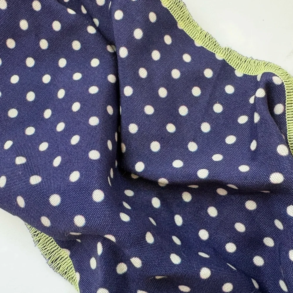 Free People Navy Polka Dot Scarf with White Dots and Green Trim